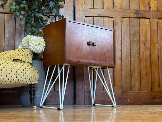 Small Vintage Record Cupboard \ Danish Teak Vinyl Storage Cabinet