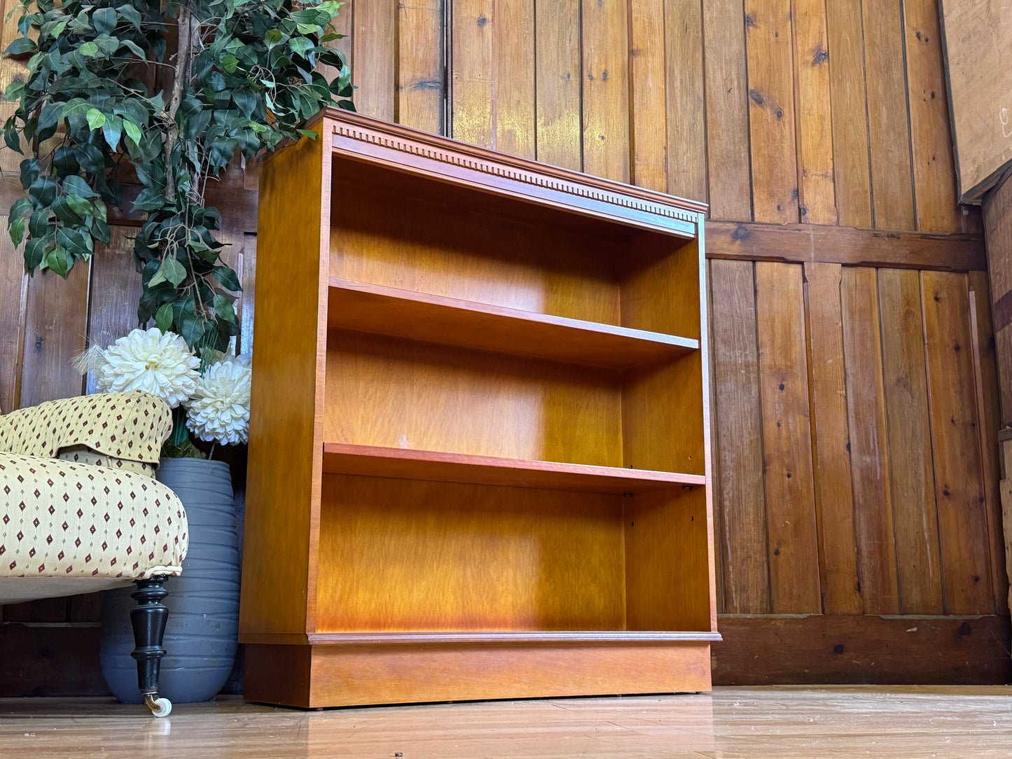 Vintage beresford and hicks Burr Yew Low Bookcase \ Reproduction Shelving Unit A