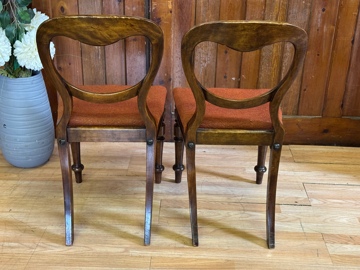 Pair of Antique Balloon Back Dining Chairs \ Victorian Kitchen Hall Chairs