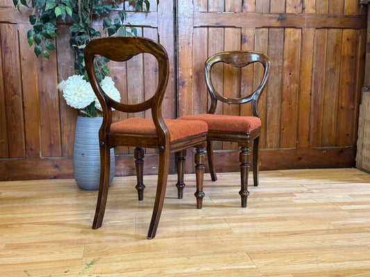 Pair of Antique Balloon Back Dining Chairs \ Victorian Kitchen Hall Chairs