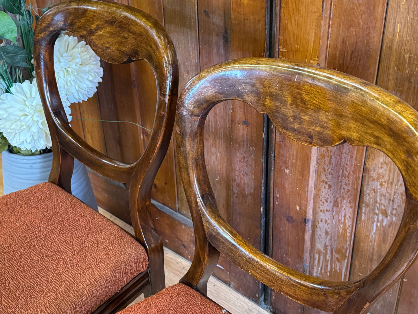 Pair of Antique Balloon Back Dining Chairs \ Victorian Kitchen Hall Chairs