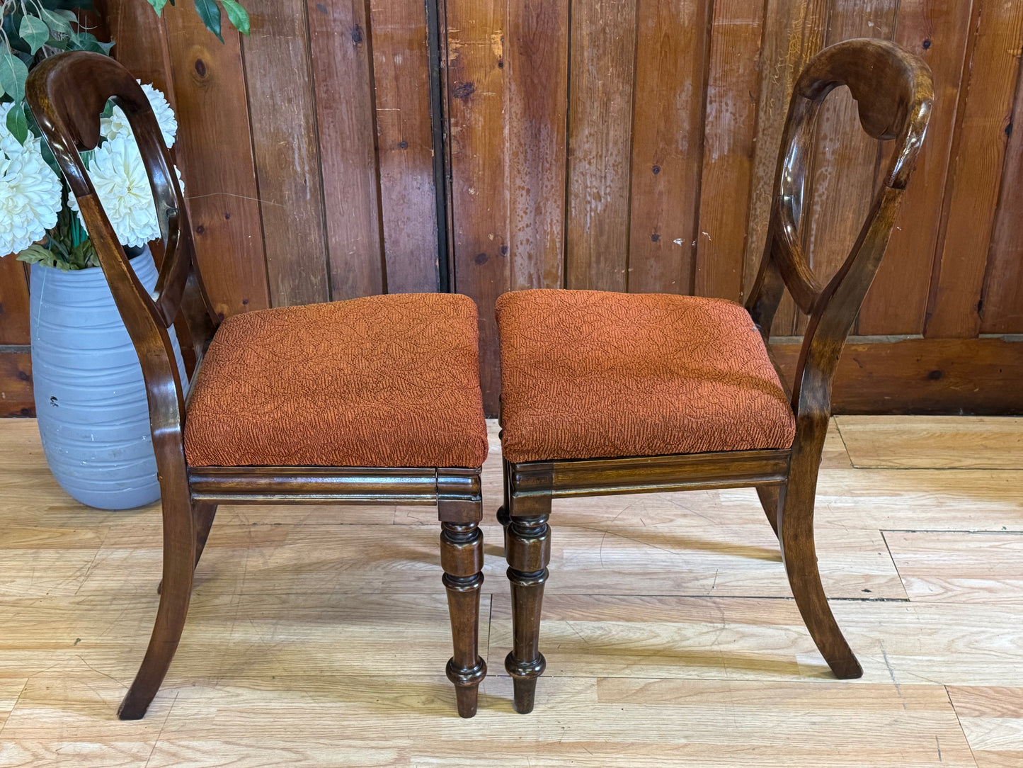 Pair of Antique Balloon Back Dining Chairs \ Victorian Kitchen Hall Chairs