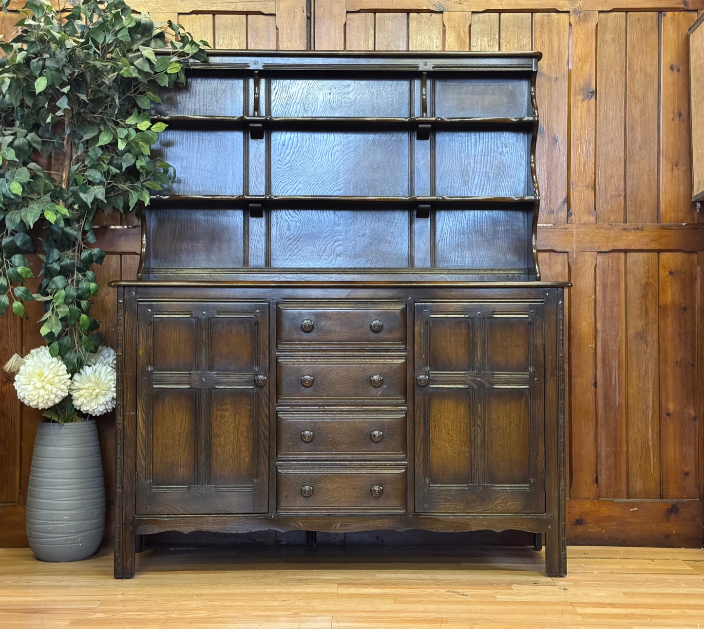 Vintage Ercol Gold Label Welsh Dresser \ Solid Elm Country Kitchen Sideboard