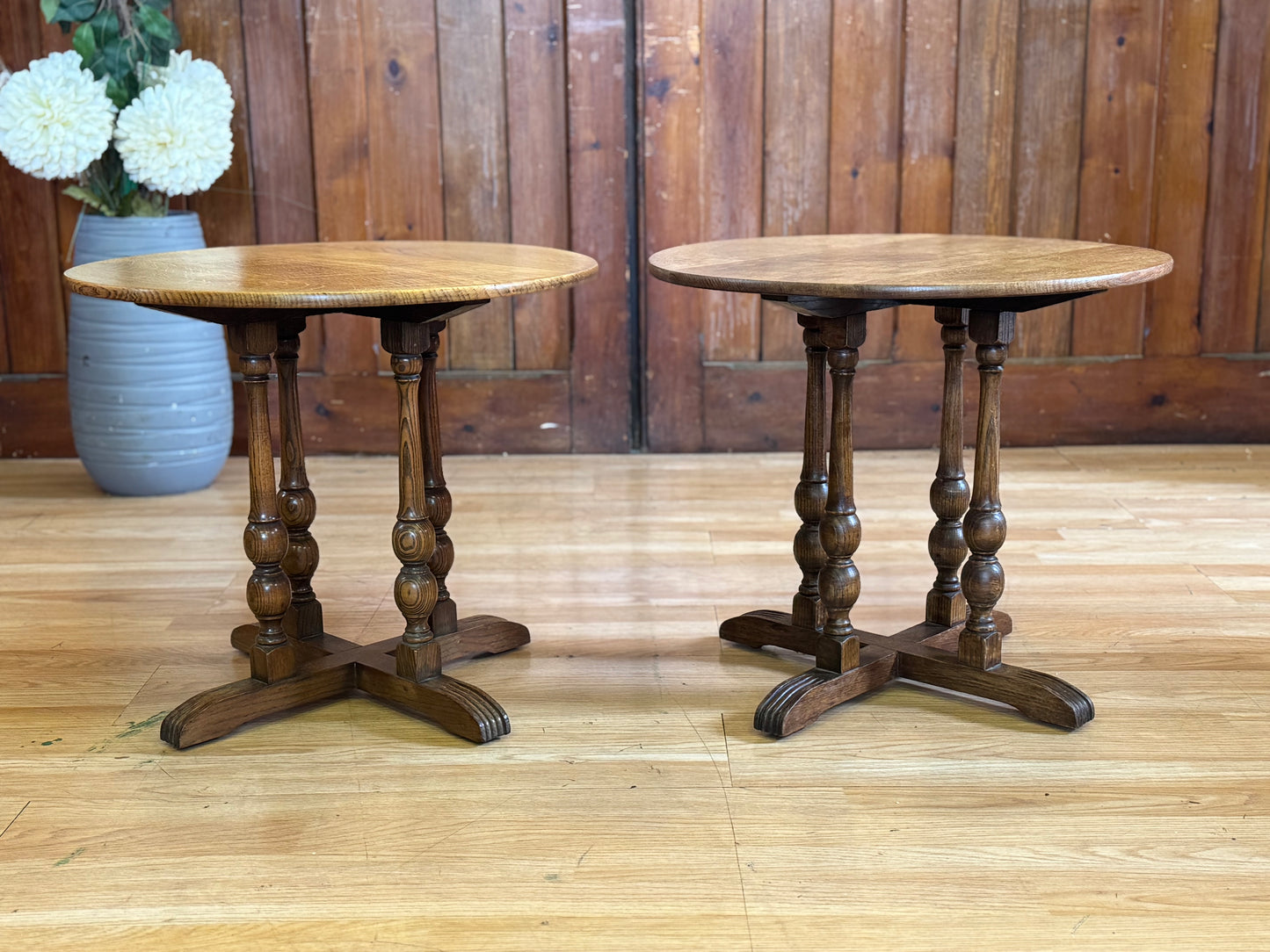 Vintage Pair Post War Oak Side Tables \ Utility Furniture Lamp End Table CC41