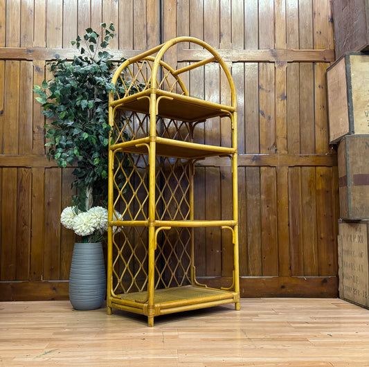 Vintage Cane Rattan Bookcase Shelves \ Bamboo Style Shelving Unit \ Boho Storage