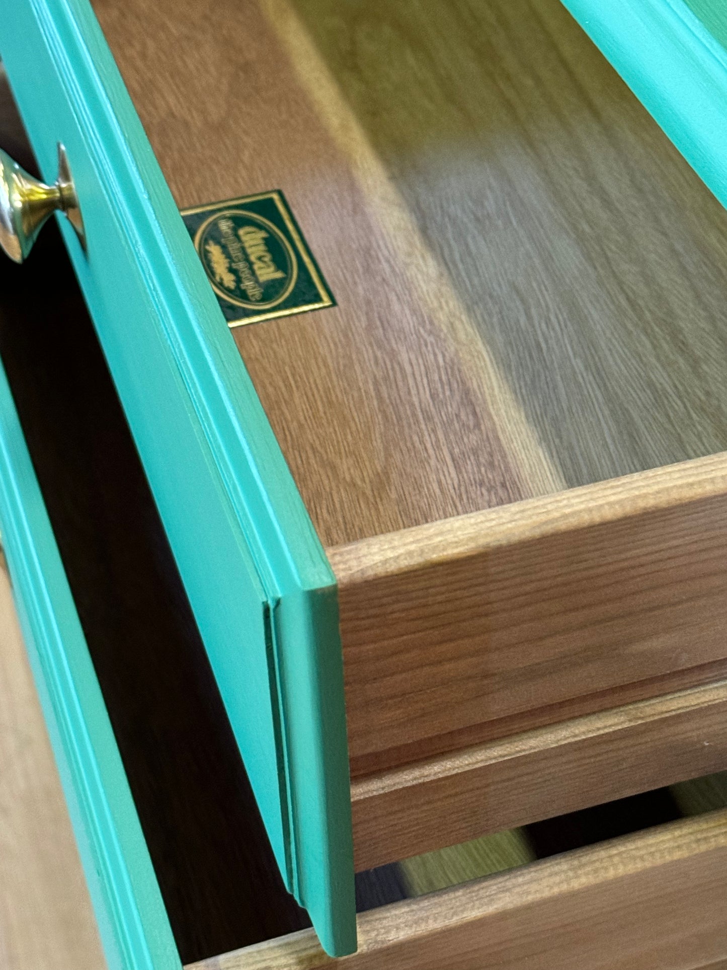 Vintage Ducal Pine Tallboy Chest of Drawers \ Narrow Painted Green Storage Drawers