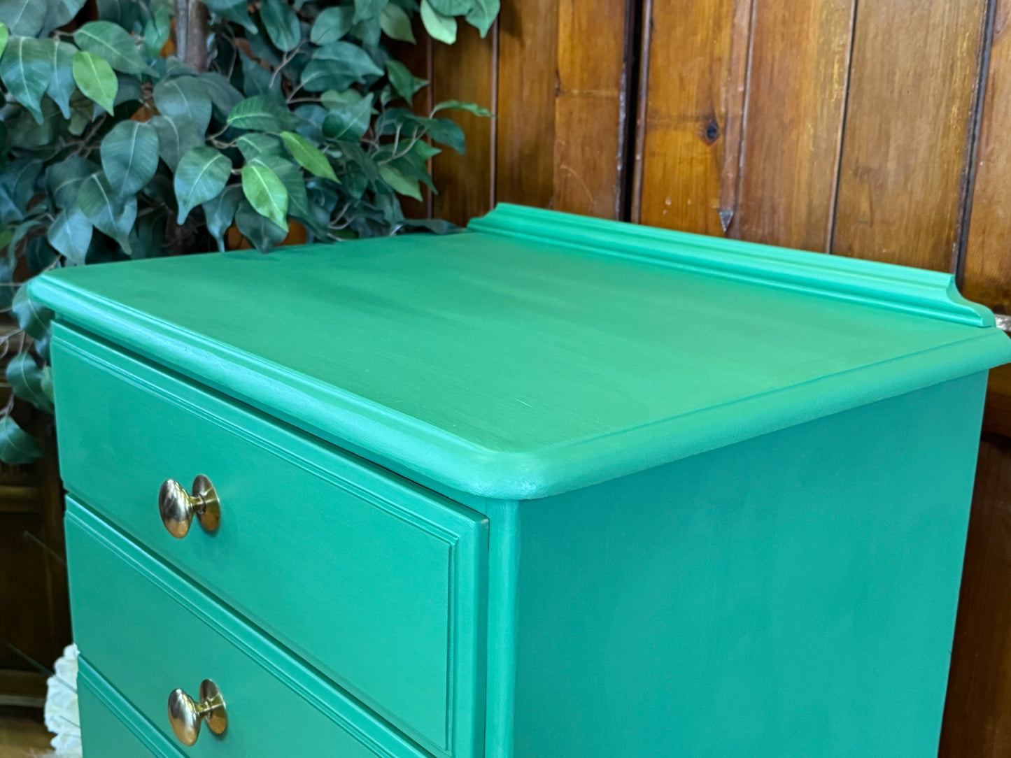 Vintage Ducal Pine Tallboy Chest of Drawers \ Narrow Painted Green Storage Drawers