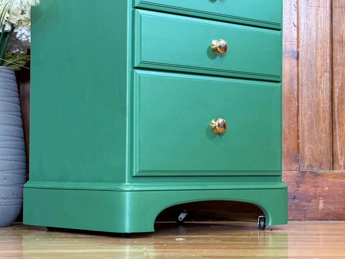 Vintage Ducal Pine Tallboy Chest of Drawers \ Narrow Painted Green Storage Drawers