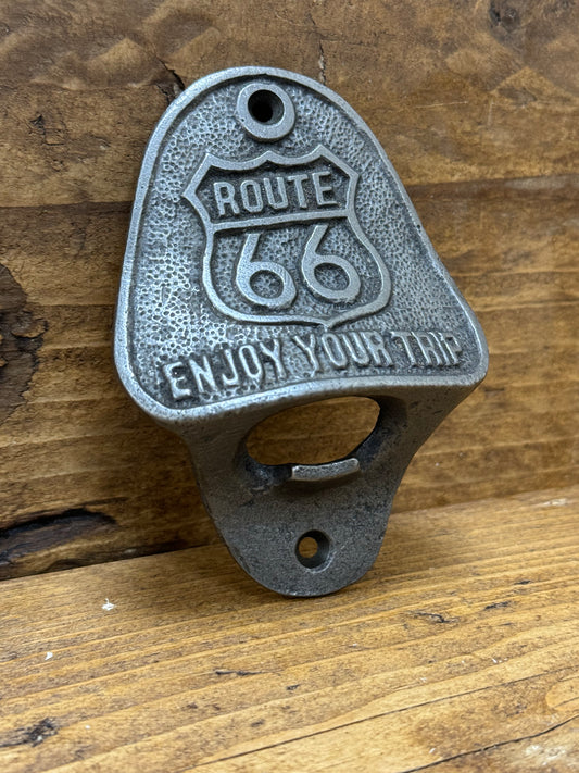 ROUTE 66 \ Cast Iron Wall Mounted Bottle Opener \ Bar Hotel Pub Vintage Home Bar