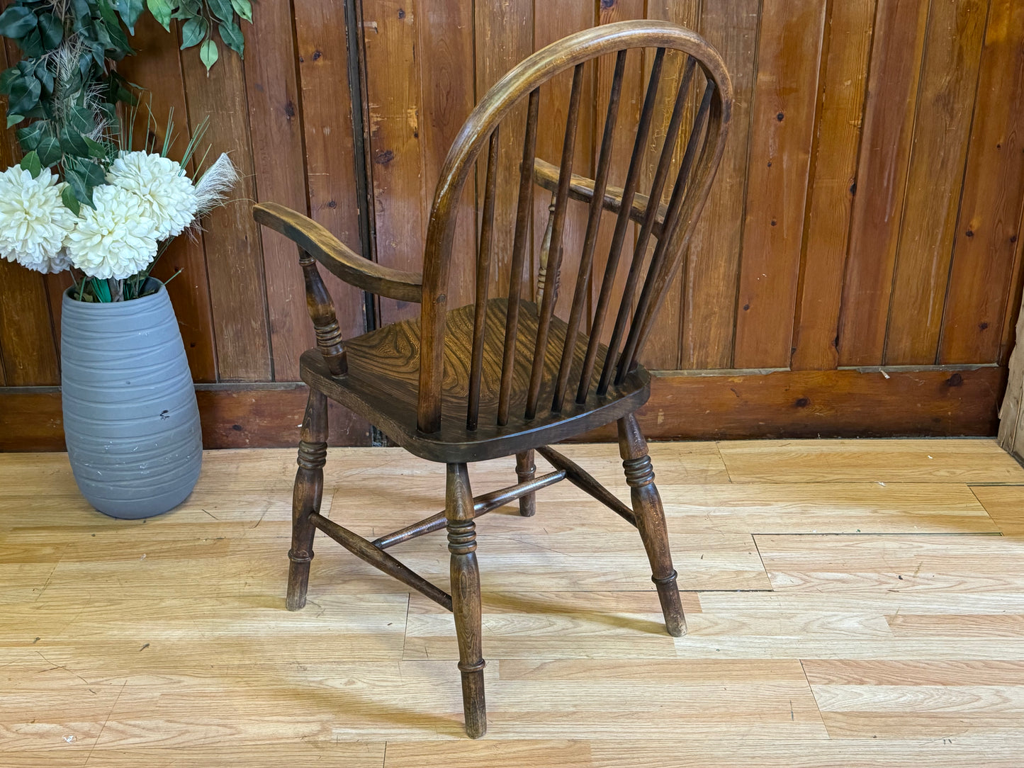 Antique 1920s Oak Windsor Armchair \ Rustic fireside Lounge Accent Chair