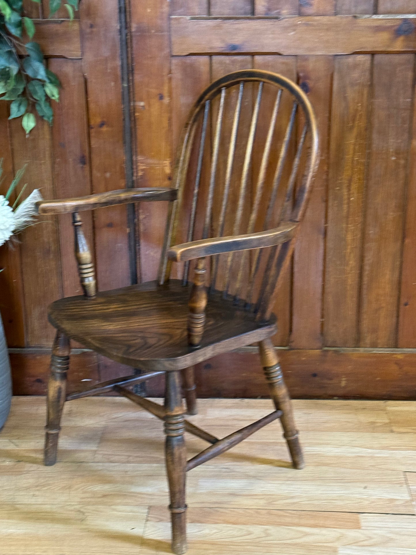 Antique 1920s Oak Windsor Armchair \ Rustic fireside Lounge Accent Chair