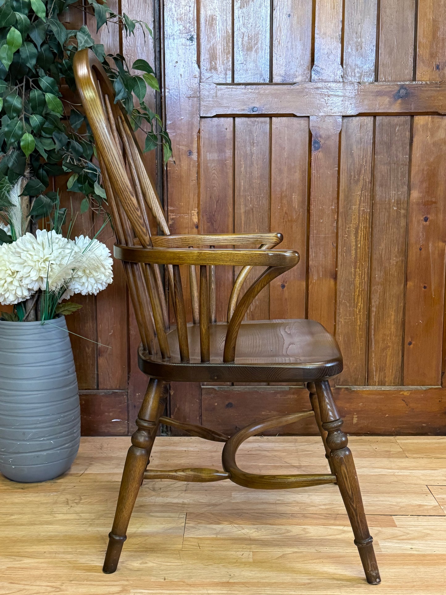 Stunning Vintage Oak Old Charm Windsor Chair \ Hoop Stick Back Fireside Armchair