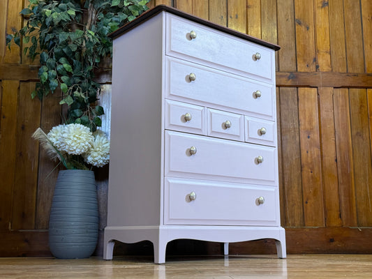 Vintage Pink Stag Minstrel Bedroom Set \ Tallboy Chest of Drawers \ Bedside Tables