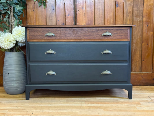 Vintage Stag Minstrel Painted Chest of Drawers \ Low Sideboard Storage Drawers