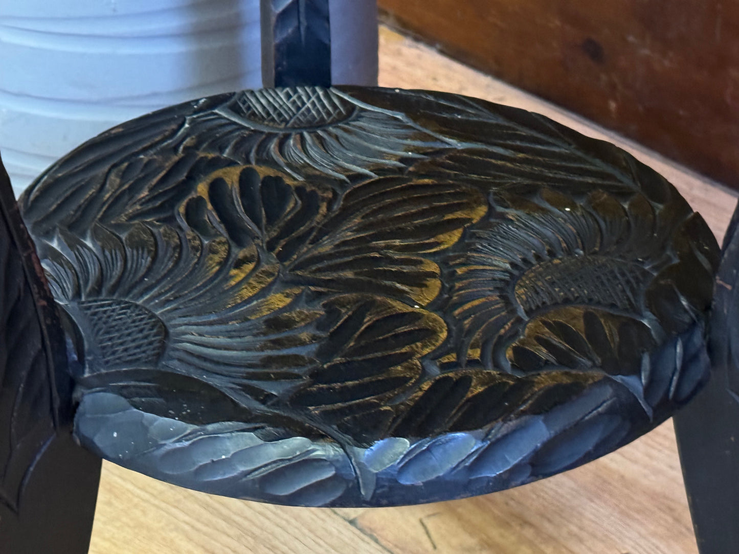 Antique Ebonised 1905 Liberty London Carved Japanese Side Lamp Table \ Jardiniere