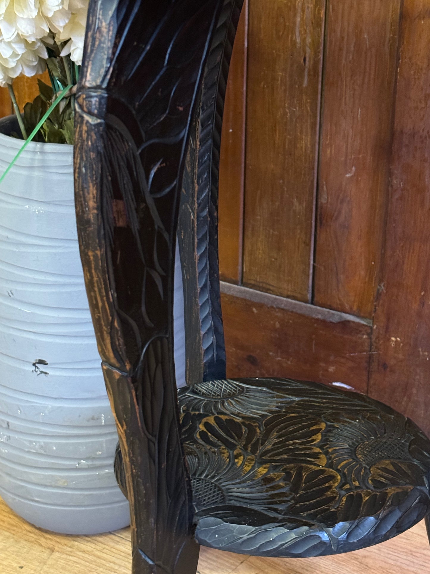Antique Ebonised 1905 Liberty London Carved Japanese Side Lamp Table \ Jardiniere