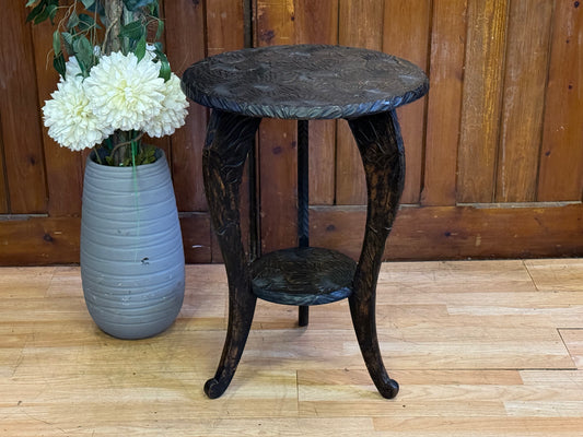 Antique Ebonised 1905 Liberty London Carved Japanese Side Lamp Table \ Jardiniere