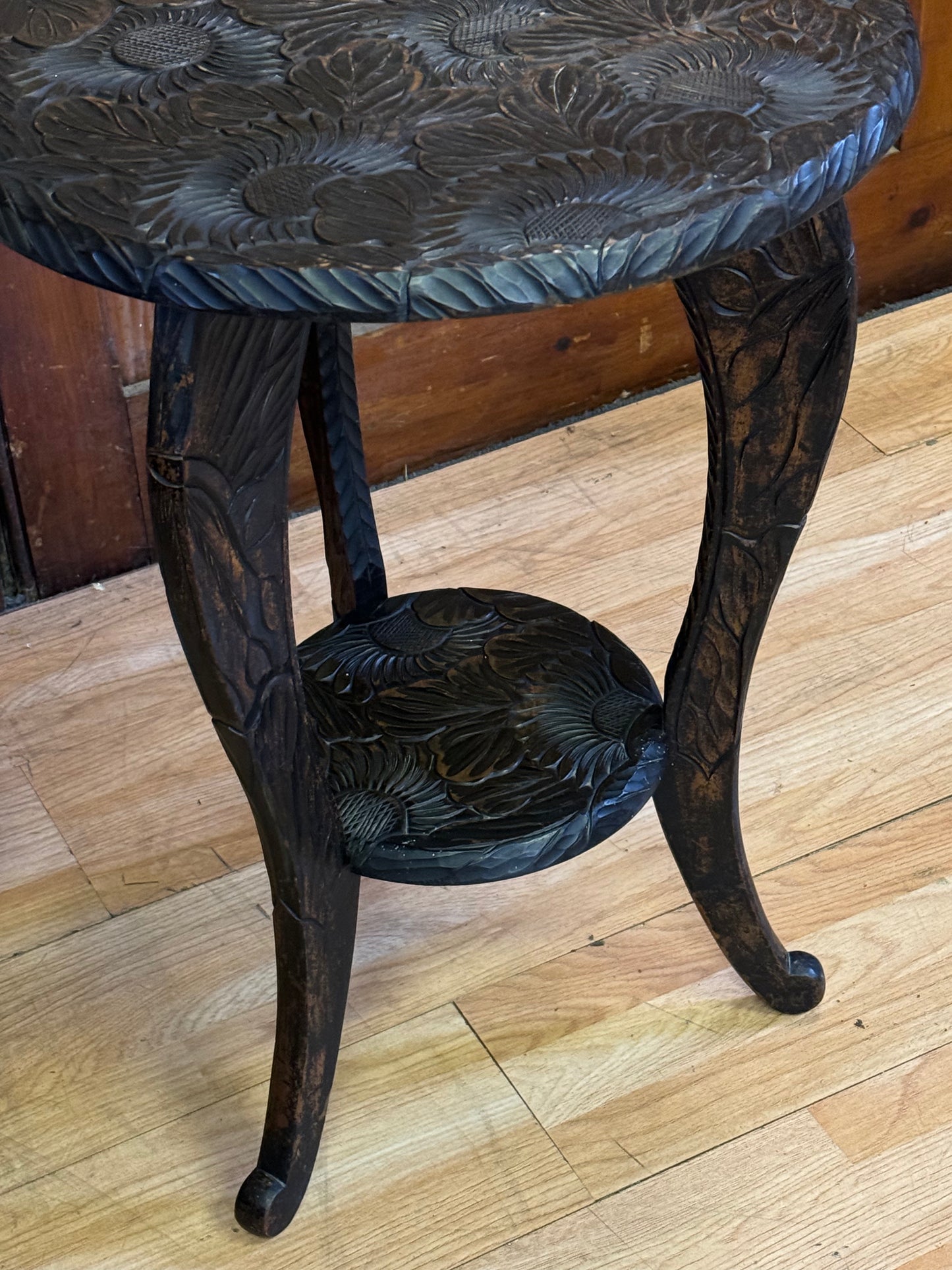 Antique Ebonised 1905 Liberty London Carved Japanese Side Lamp Table \ Jardiniere