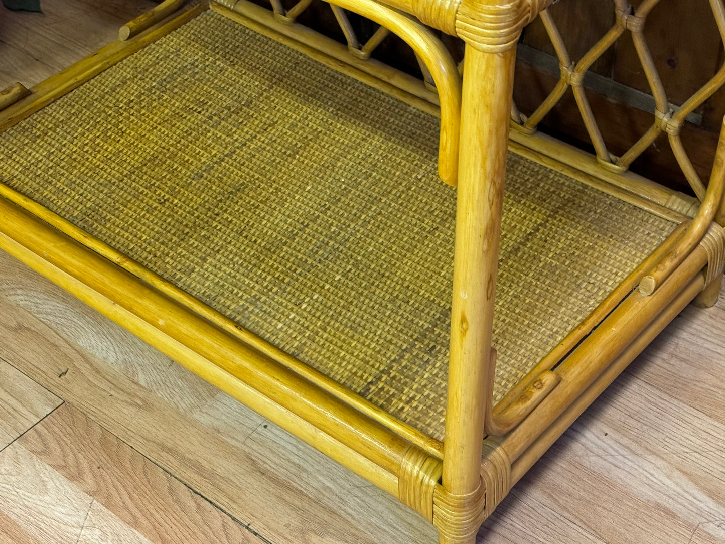 Vintage Cane Rattan Bookcase Shelves \ Bamboo Style Shelving Unit \ Boho Storage