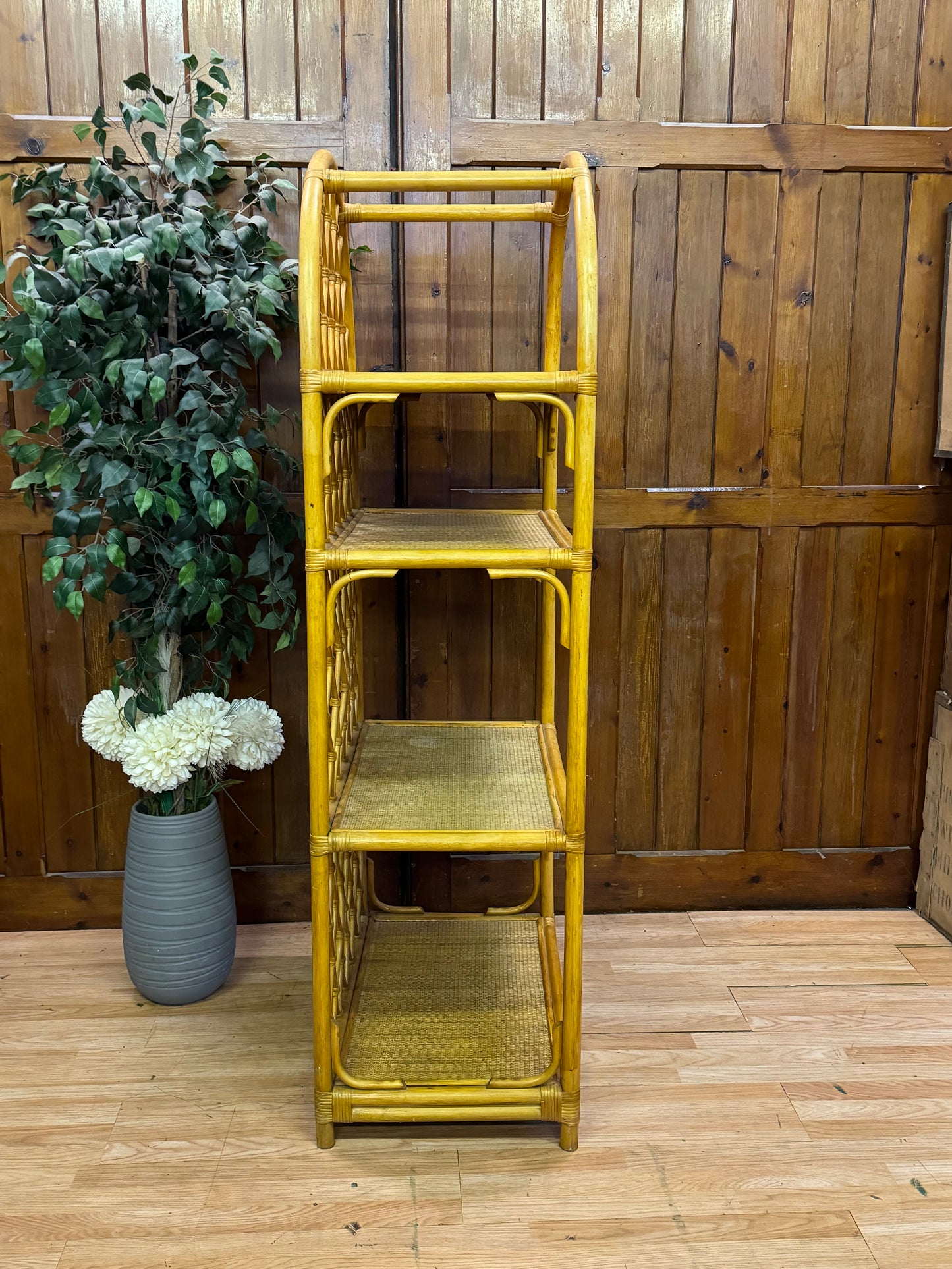 Vintage Cane Rattan Bookcase Shelves \ Bamboo Style Shelving Unit \ Boho Storage