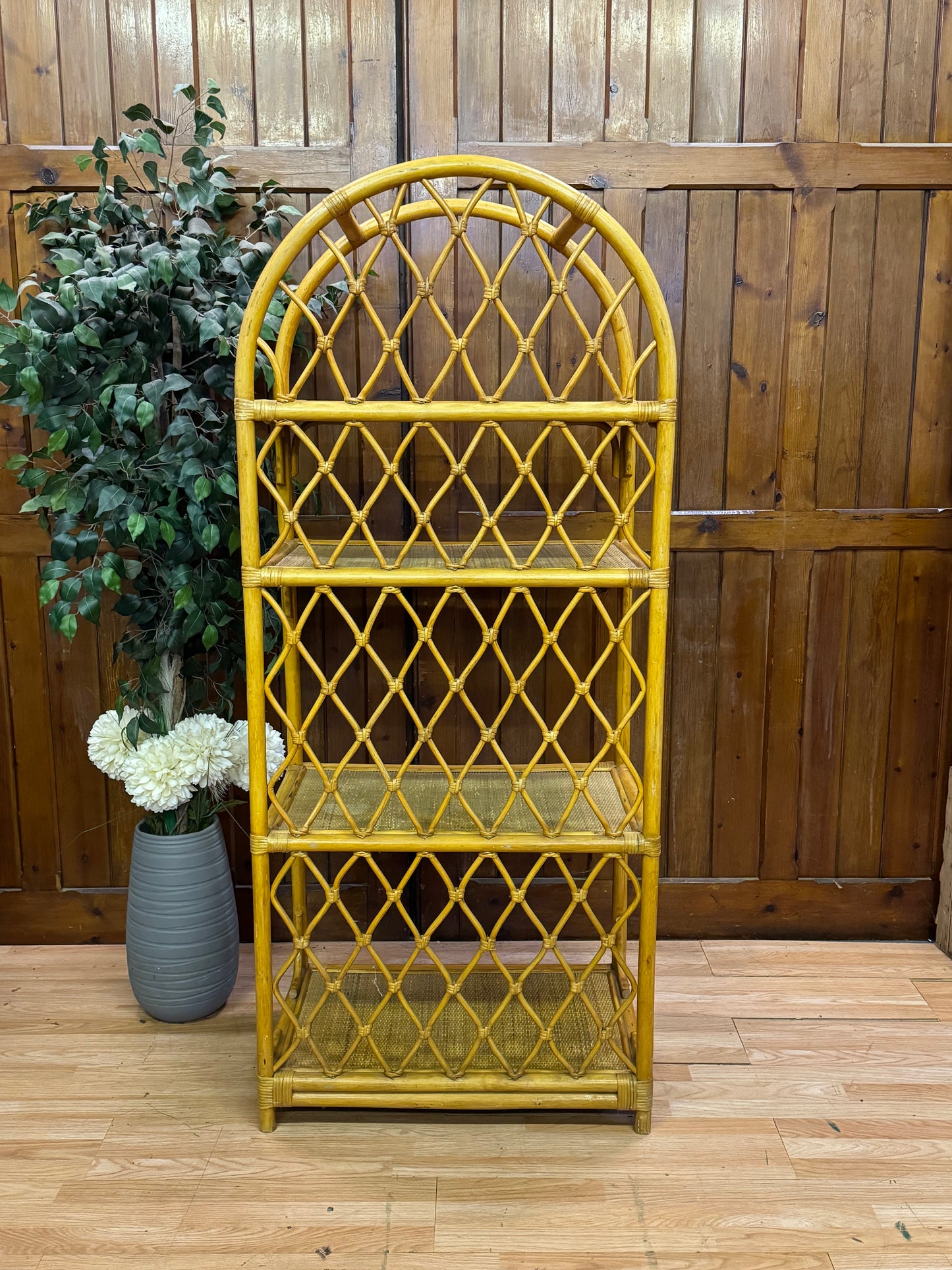 Vintage Cane Rattan Bookcase Shelves \ Bamboo Style Shelving Unit \ Boho Storage