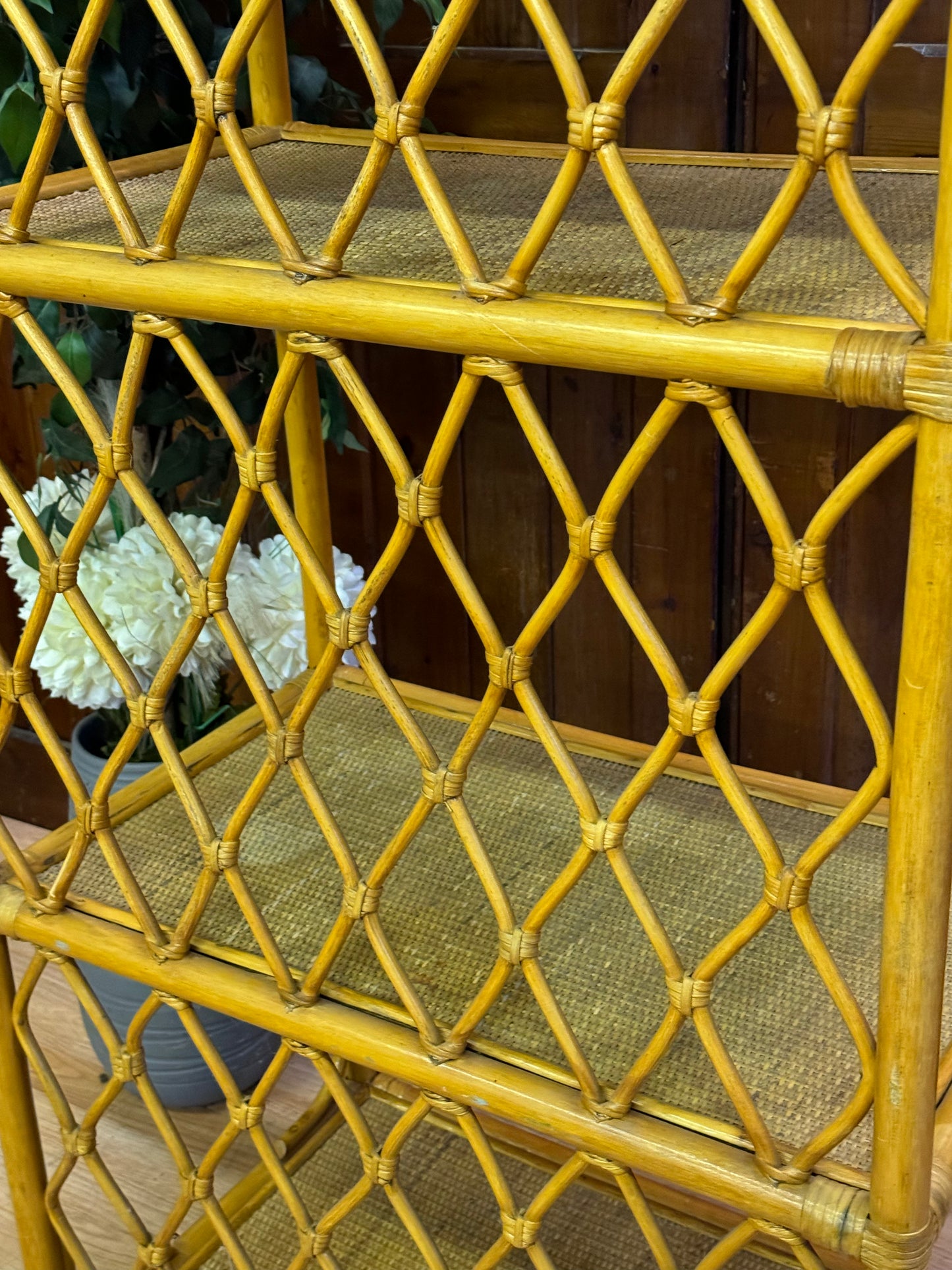 Vintage Cane Rattan Bookcase Shelves \ Bamboo Style Shelving Unit \ Boho Storage