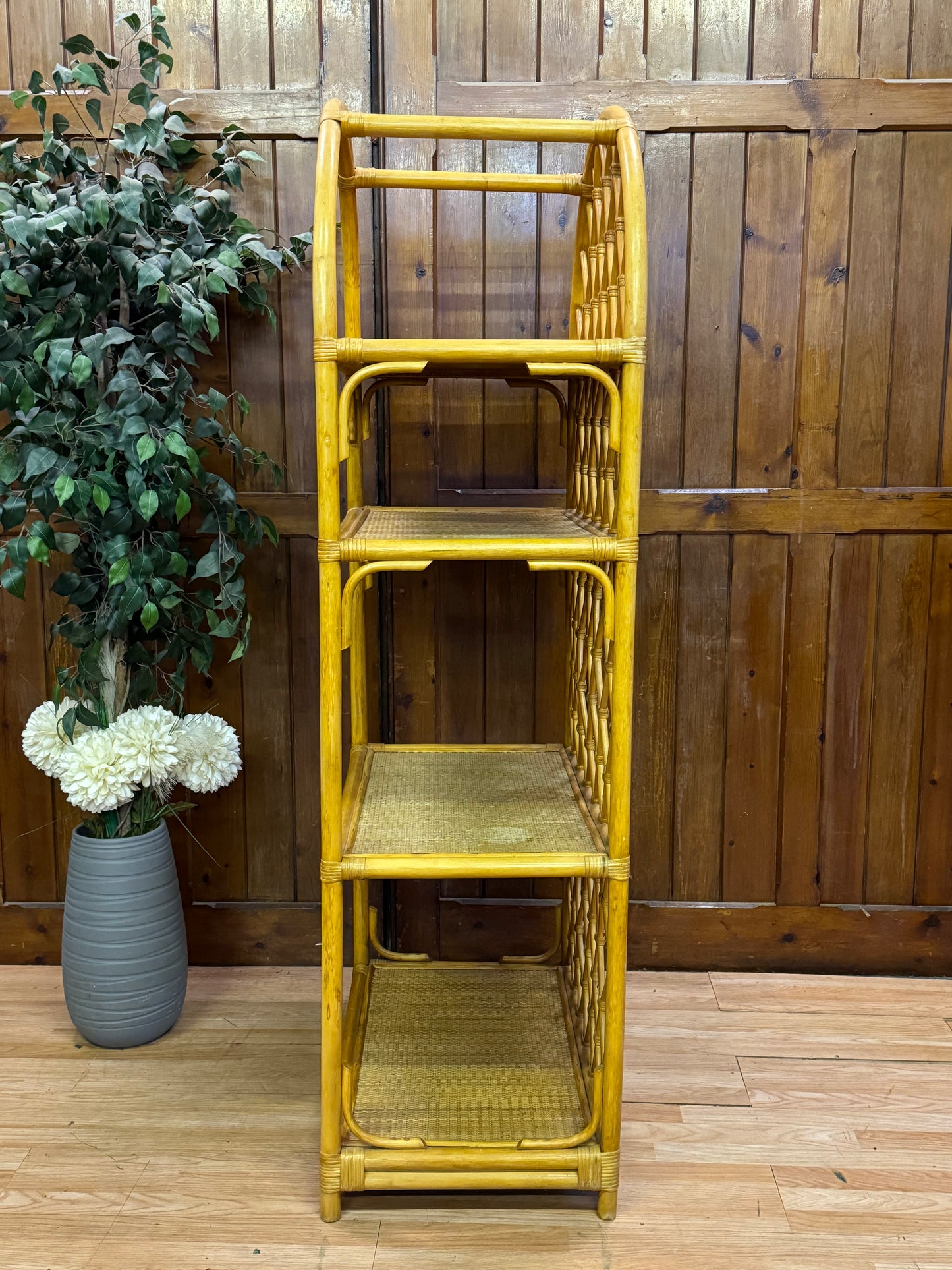 Vintage Cane Rattan Bookcase Shelves \ Bamboo Style Shelving Unit \ Boho Storage