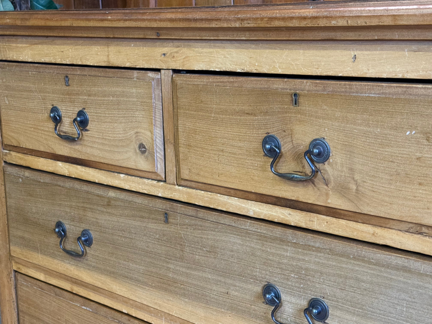Antique Pine & Satinwood Farmhouse Low Chest of Drawers \ Rustic Storage Draws