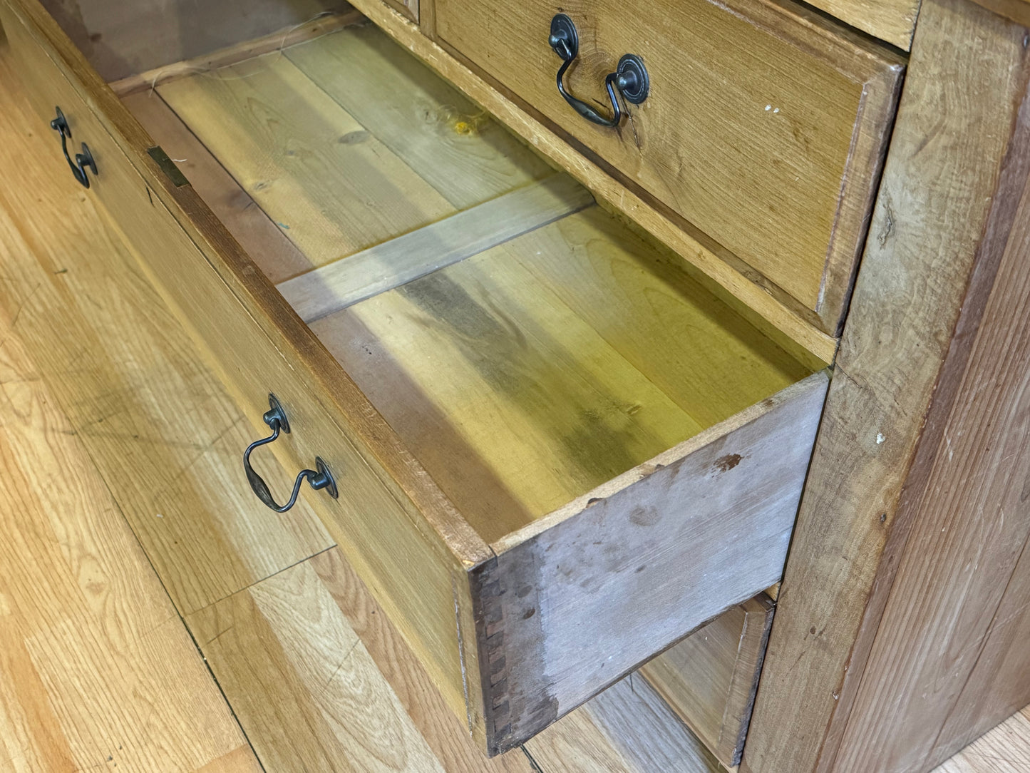 Antique Pine & Satinwood Farmhouse Low Chest of Drawers \ Rustic Storage Draws