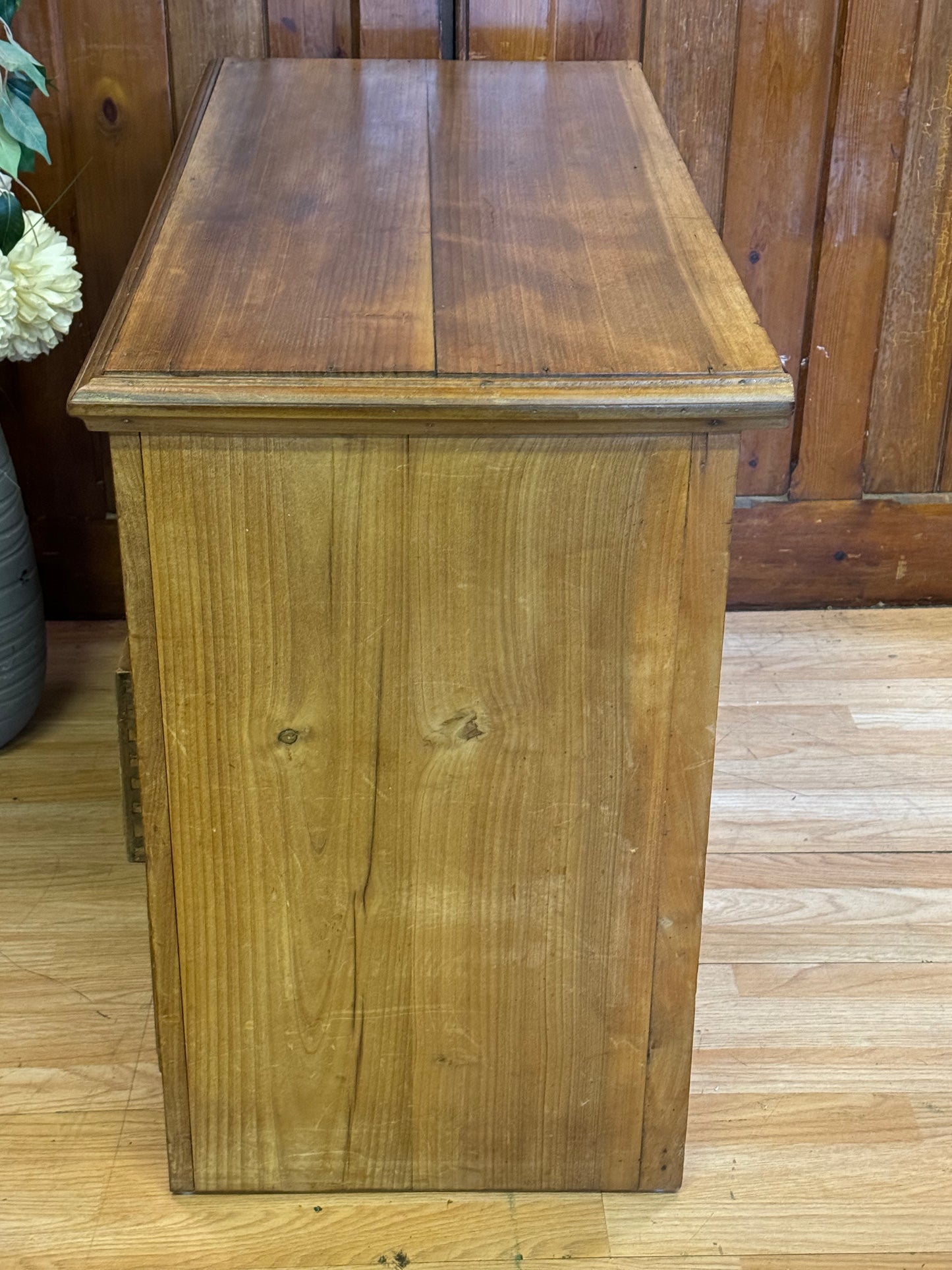 Antique Pine & Satinwood Farmhouse Low Chest of Drawers \ Rustic Storage Draws