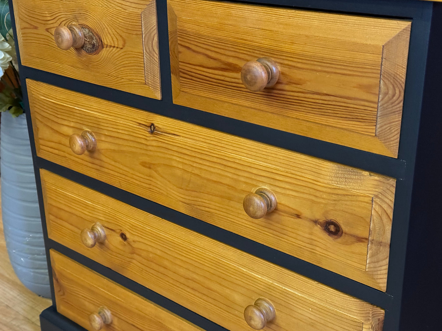 Small Rustic Pine Shop Chest of Drawers \ Painted Black Drawers \ Storage Draws