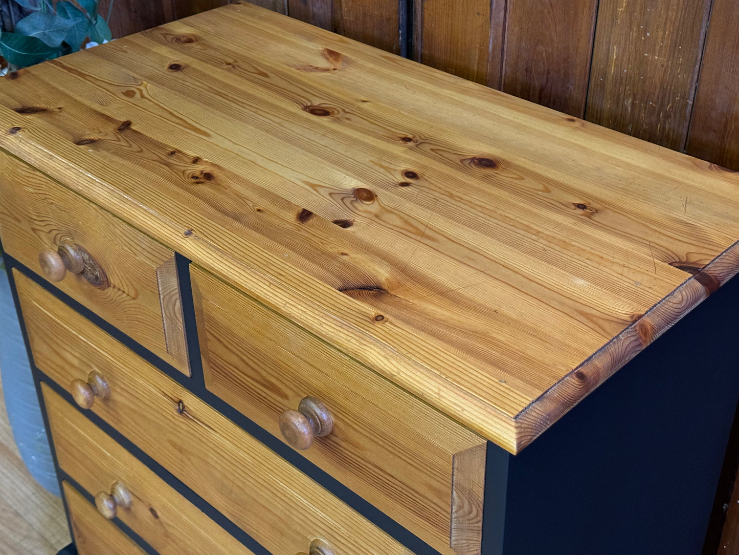 Small Rustic Pine Shop Chest of Drawers \ Painted Black Drawers \ Storage Draws