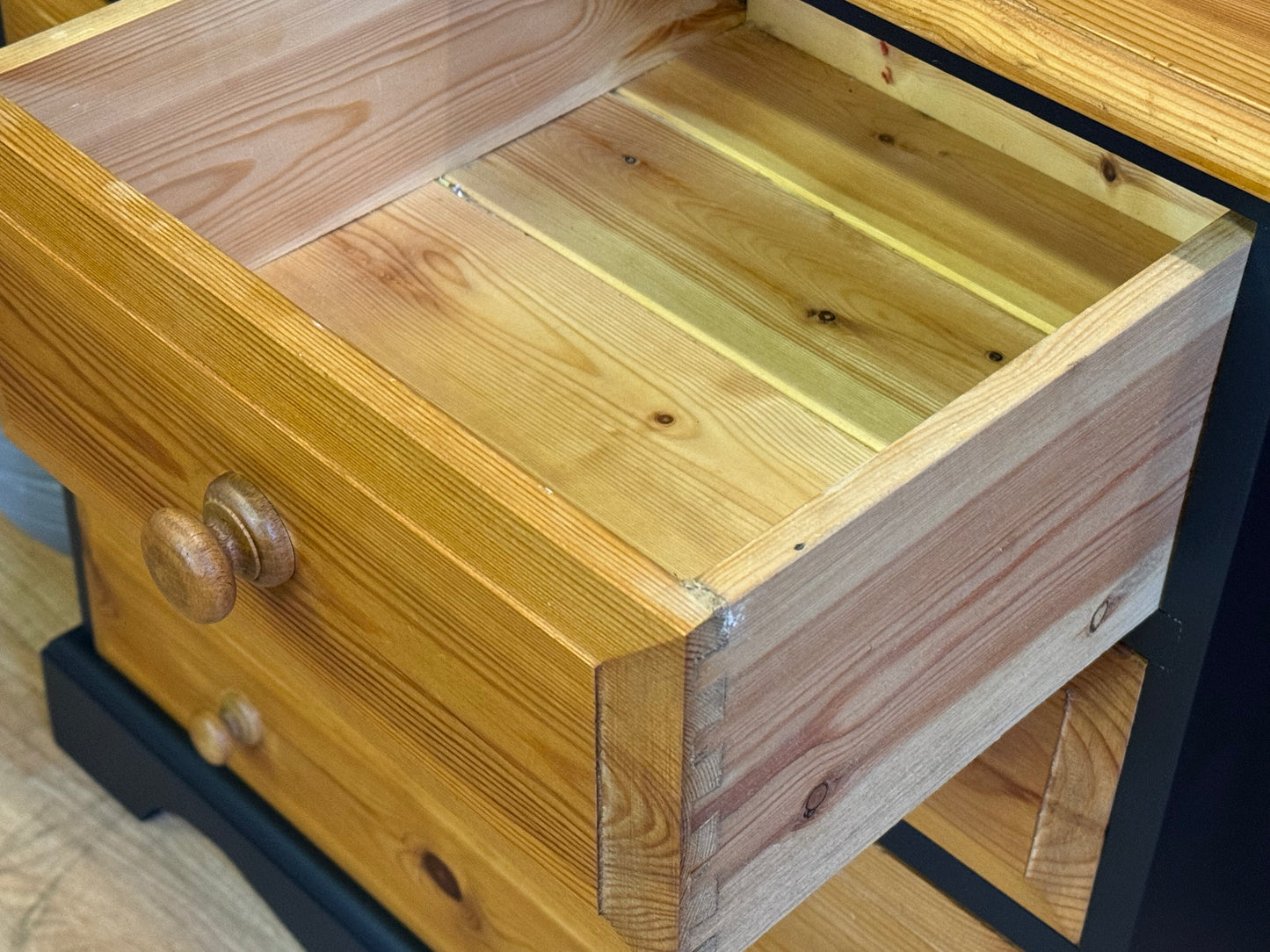 Small Rustic Pine Shop Chest of Drawers \ Painted Black Drawers \ Storage Draws