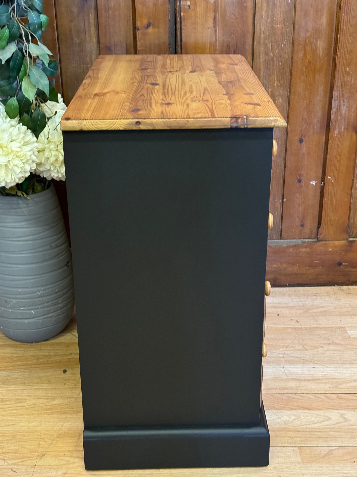 Small Rustic Pine Shop Chest of Drawers \ Painted Black Drawers \ Storage Draws