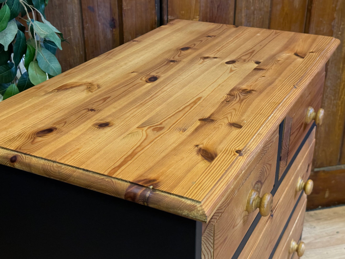 Small Rustic Pine Shop Chest of Drawers \ Painted Black Drawers \ Storage Draws