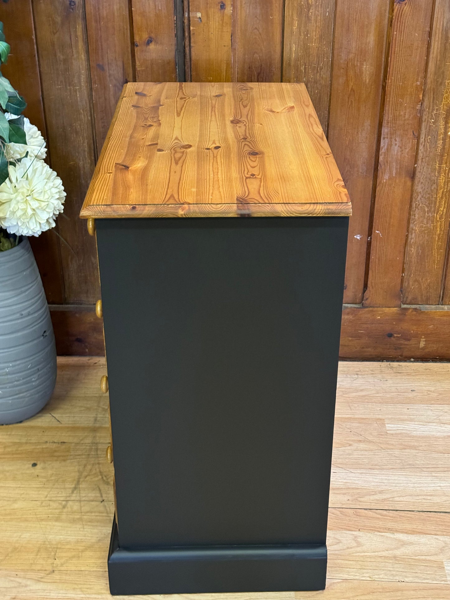 Small Rustic Pine Shop Chest of Drawers \ Painted Black Drawers \ Storage Draws