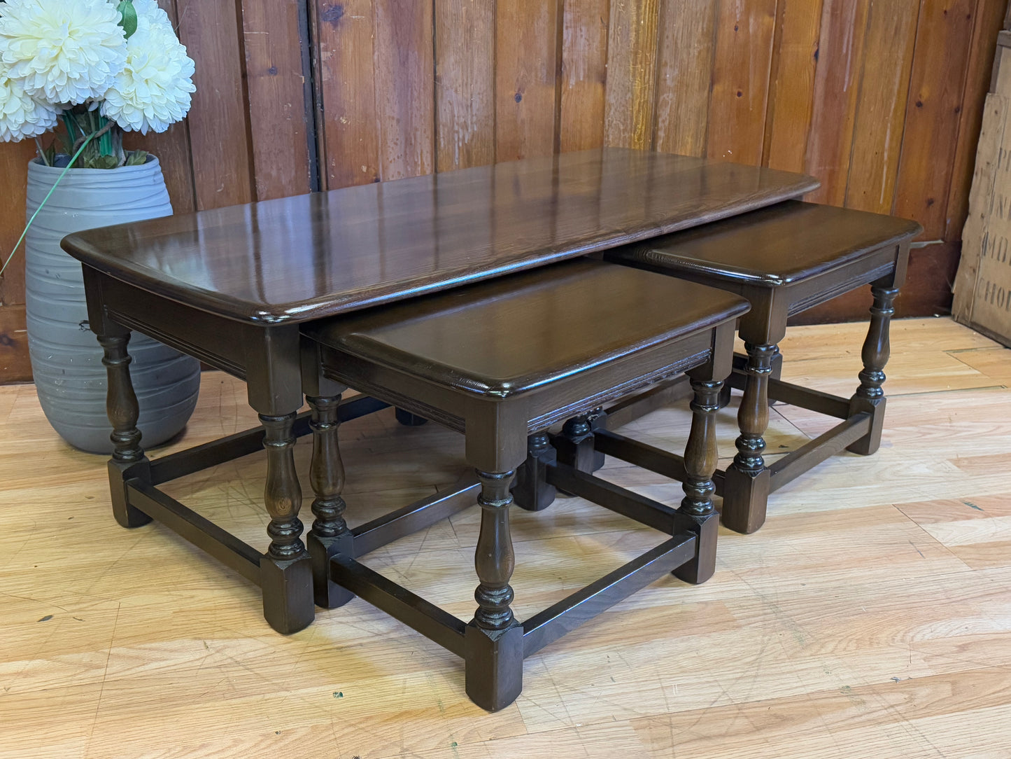 Vintage Ercol Trinity Nest of Tables \ Elm Coffee and Side Tables \ Model 732/3