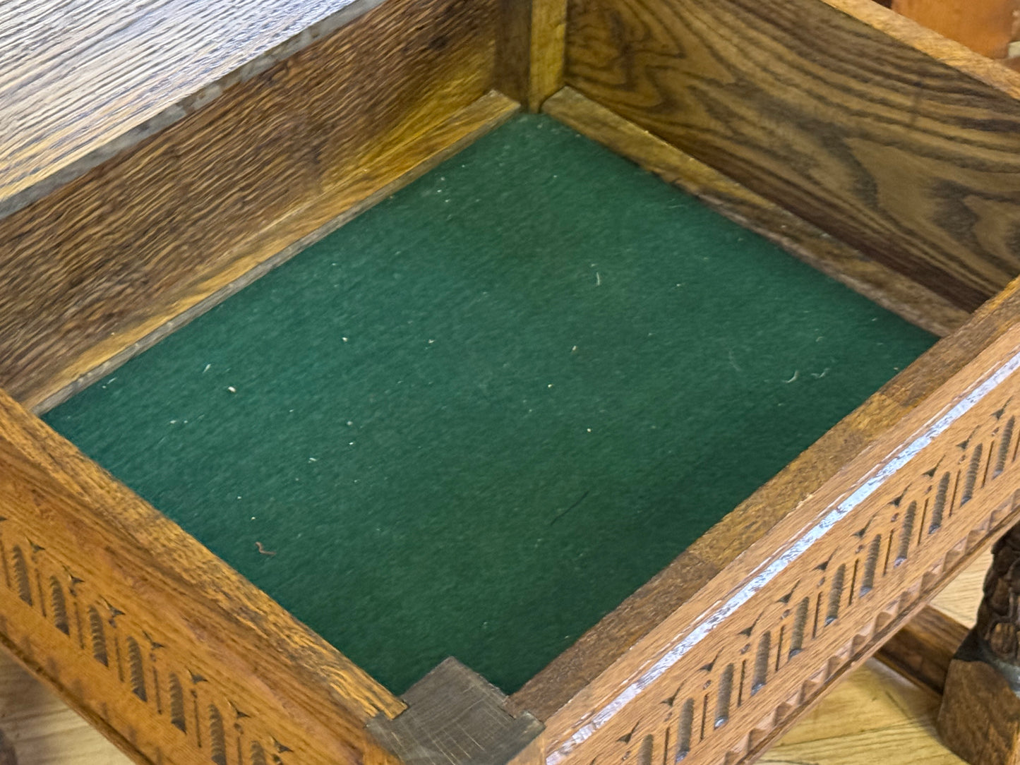 Small Golden Oak Reproduction Slipper Box / Carved Tudor Style Bible Box