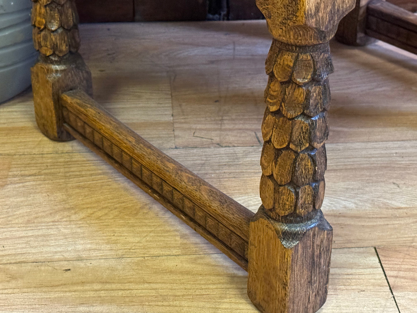 Small Golden Oak Reproduction Slipper Box / Carved Tudor Style Bible Box