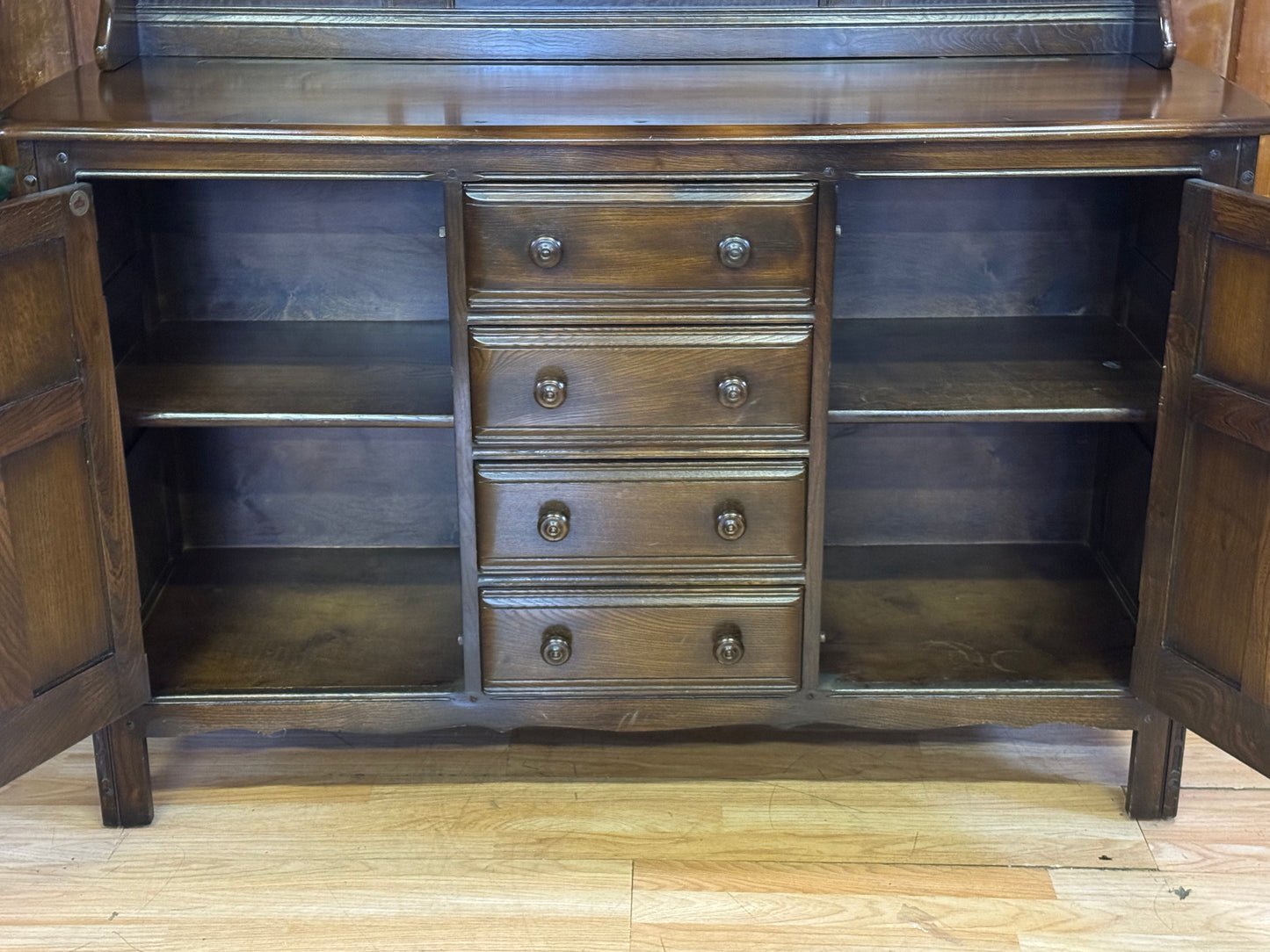 Vintage Ercol Gold Label Welsh Dresser \ Solid Elm Country Kitchen Sideboard