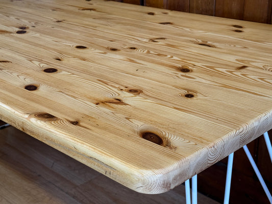 Rustic Solid Pine Kitchen Table \ Large Dining Table on White Wire Legs