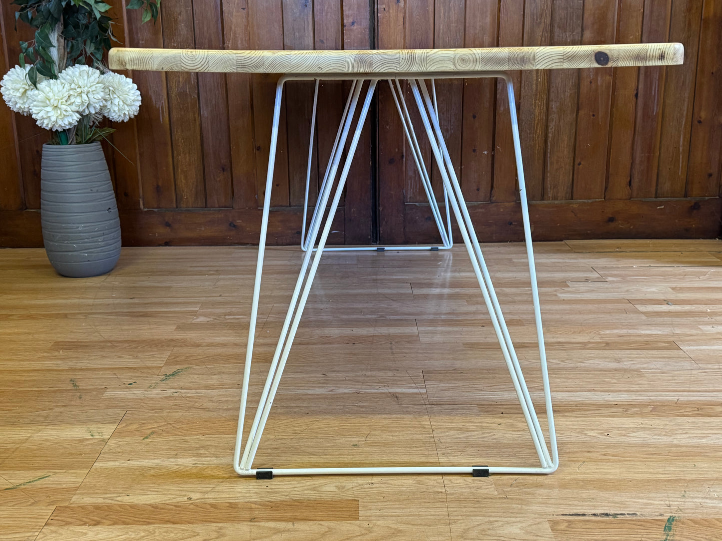 Rustic Solid Pine Kitchen Table \ Large Dining Table on White Wire Legs