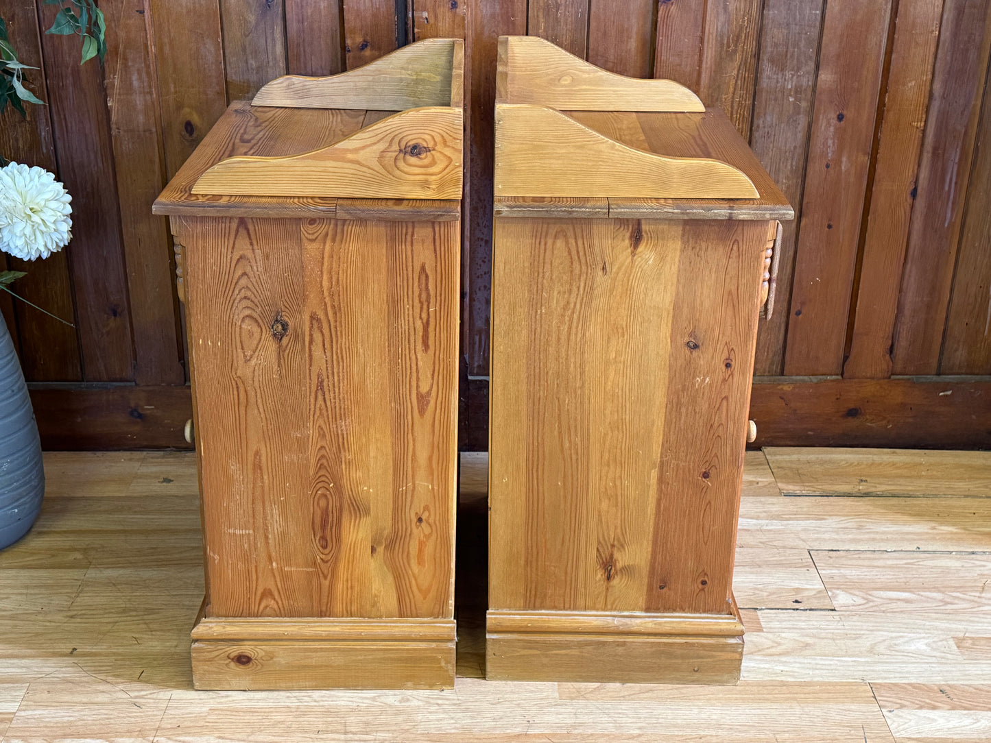 Pair Rustic Farmhouse Pine Bedside Cabinets \ Lamp Side Tables Cupboards
