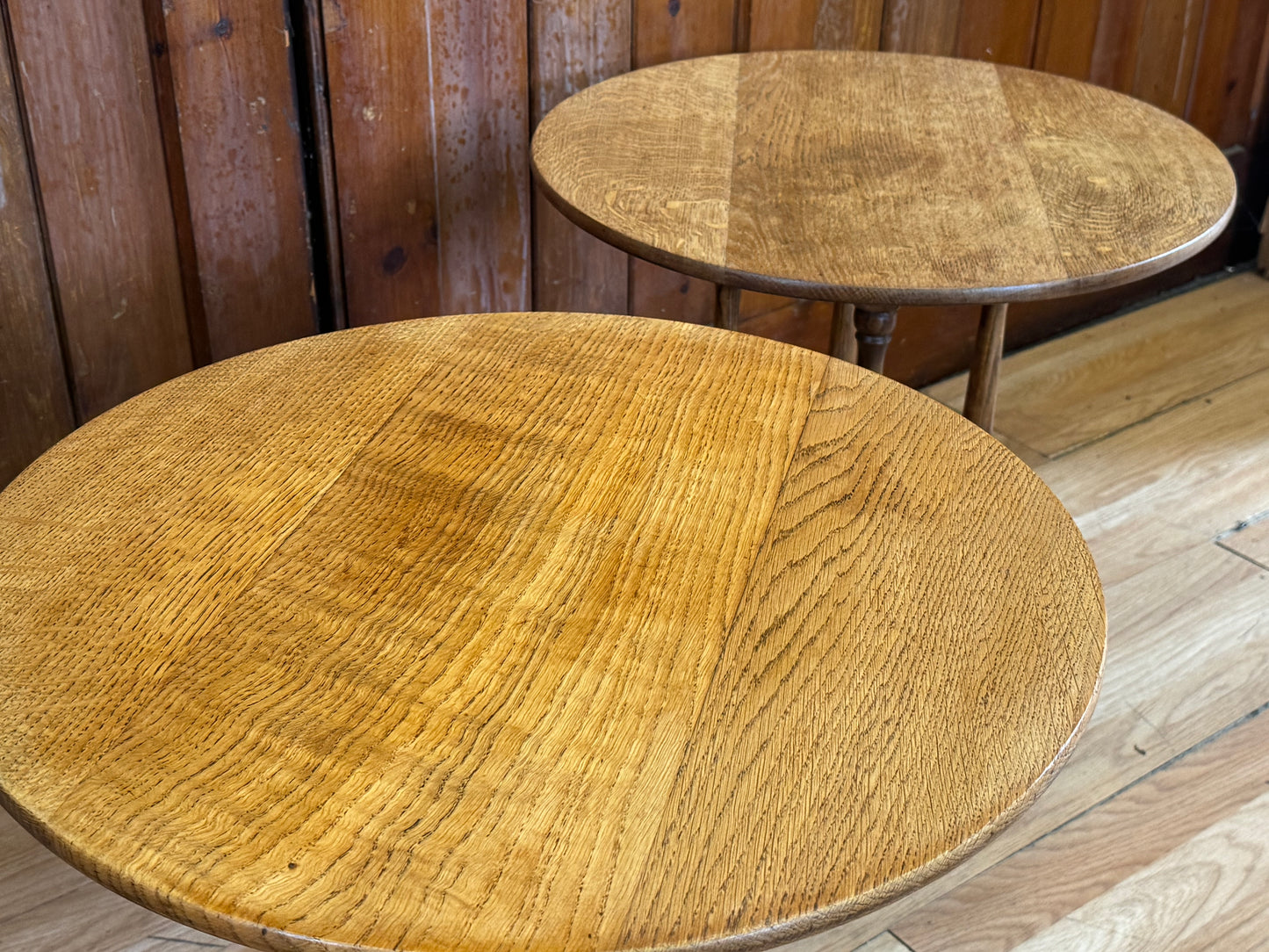 Vintage Pair Post War Oak Side Tables \ Utility Furniture Lamp End Table CC41