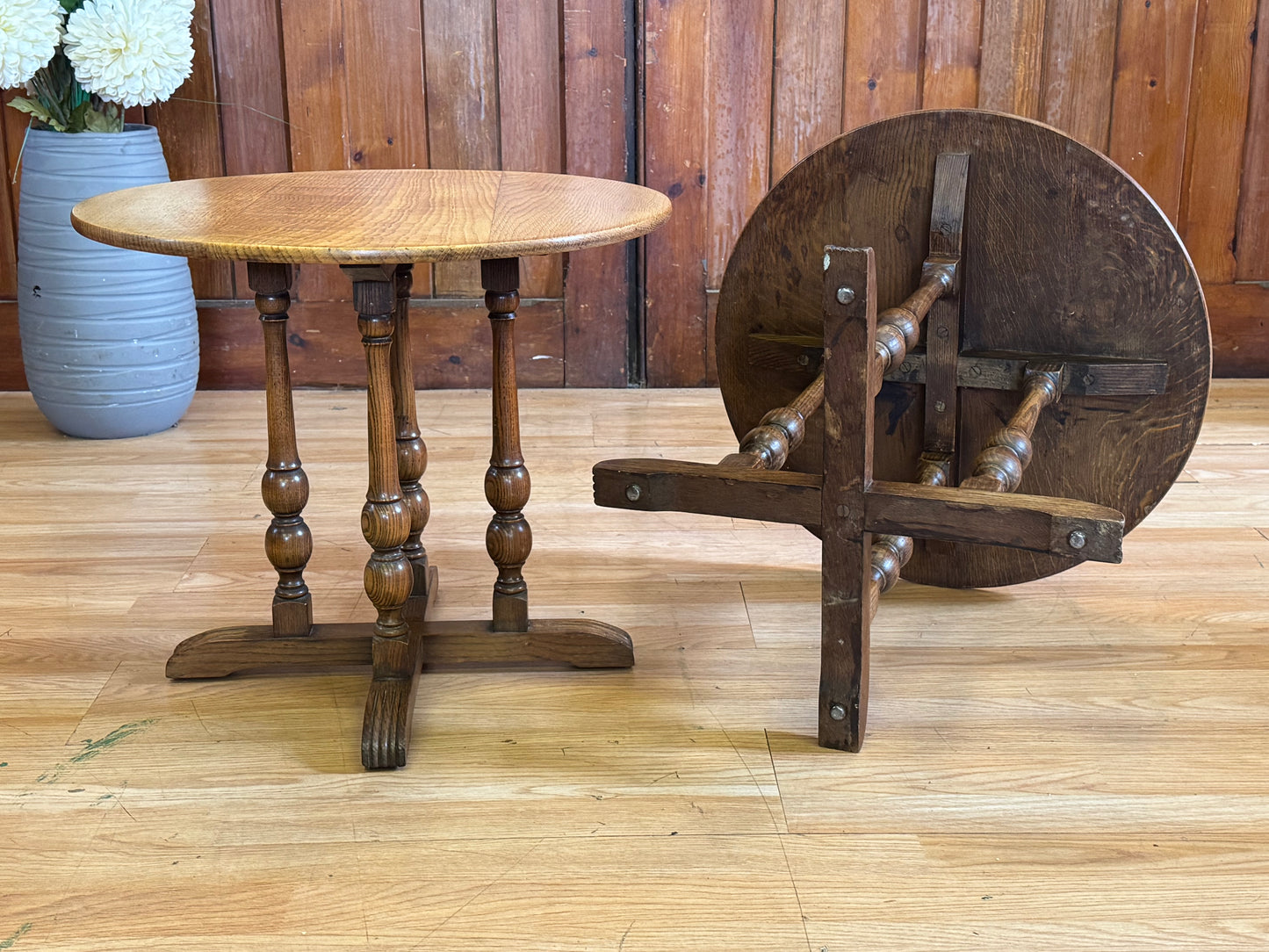 Vintage Pair Post War Oak Side Tables \ Utility Furniture Lamp End Table CC41