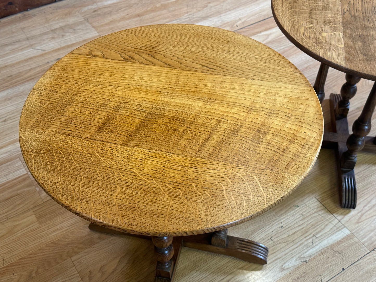Vintage Pair Post War Oak Side Tables \ Utility Furniture Lamp End Table CC41