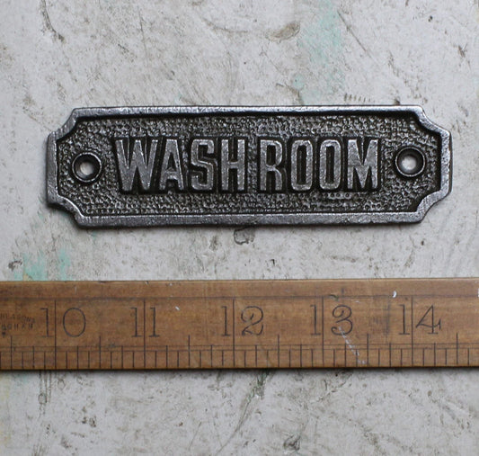 WASHROOM \ Cast Iron Rustic Metal Industrial Style Heavy Plaque Sign \ Loo Toilet Bathroom