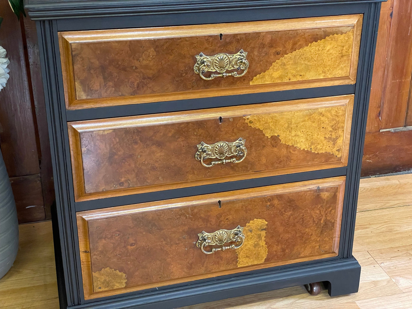 Small Painted Edwardian Walnut Chest Of Drawers \ Antique Satinwood Drawers \ Bedroom Draws