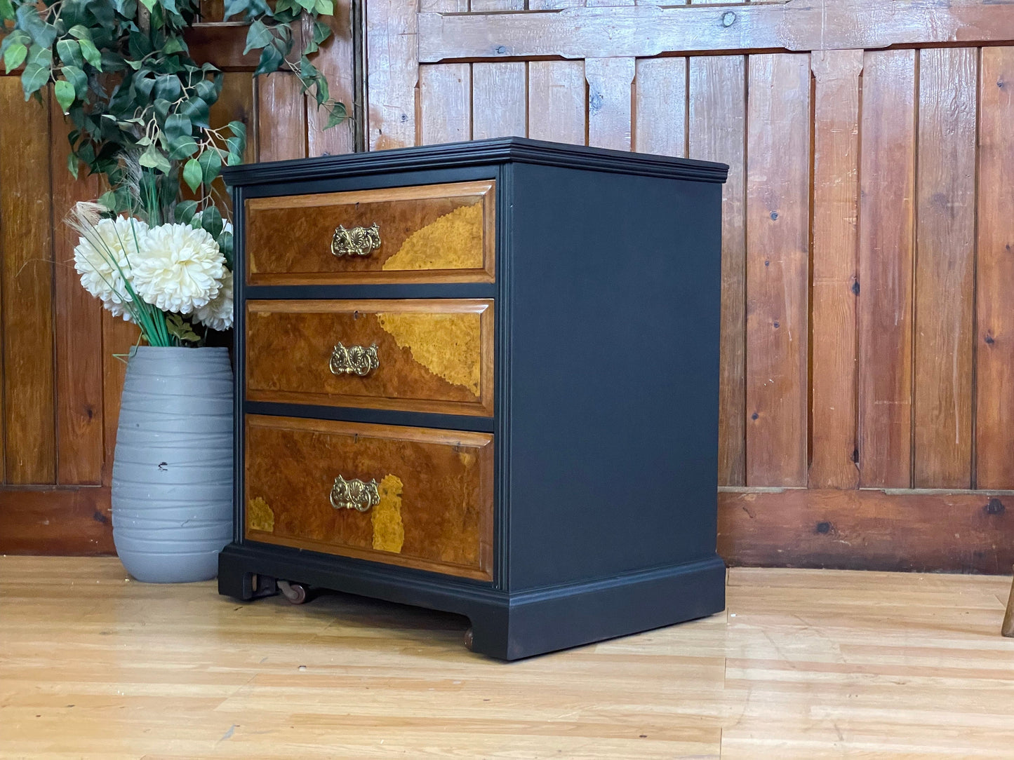 Small Painted Edwardian Walnut Chest Of Drawers \ Antique Satinwood Drawers \ Bedroom Draws