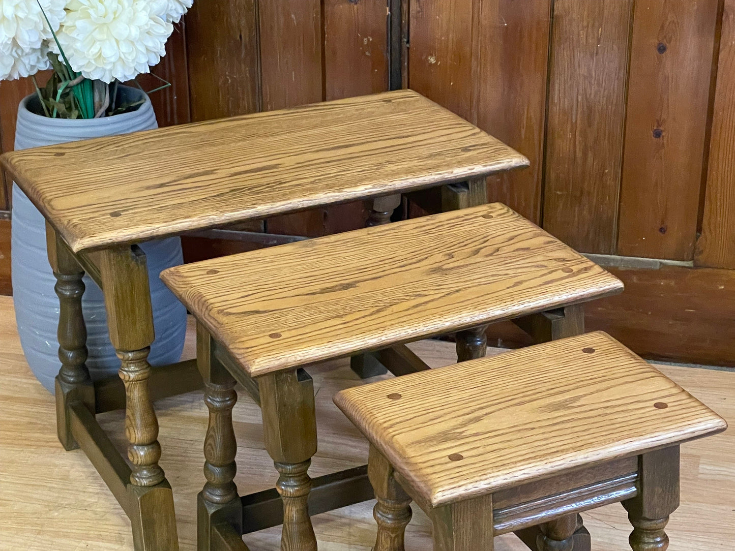 Old Charm Jointed Nest of Tables by Wood Bros \ Solid Oak Tudor Style Coffee Tables